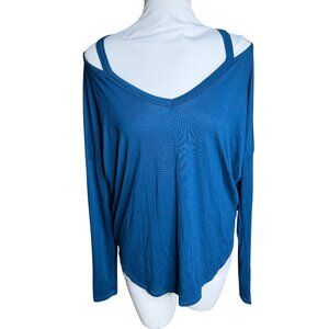 Express One Eleven long sleeve cold shoulder top Large dark teal blue green